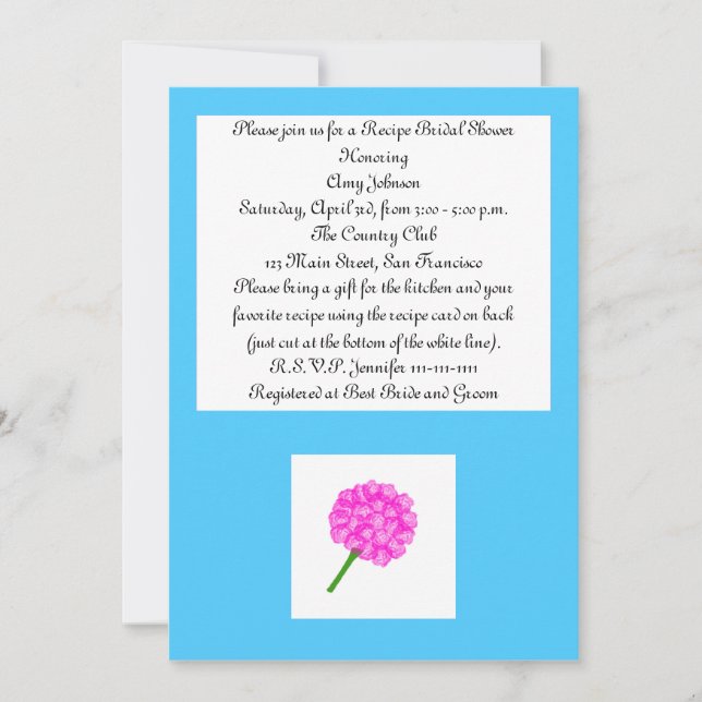 Invitation Recette rose Recette Recette Bridal Shower Invitat (Devant)