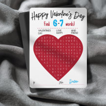 Recherche de mots de la Saint-Valentin Six Sept Cœ