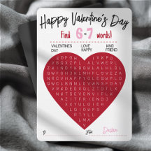 Recherche de mots de la Saint-Valentin Six Sept Cœ
