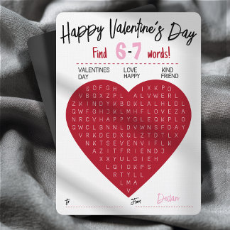 Invitation Recherche de mots de la Saint-Valentin Six Sept Cœ
