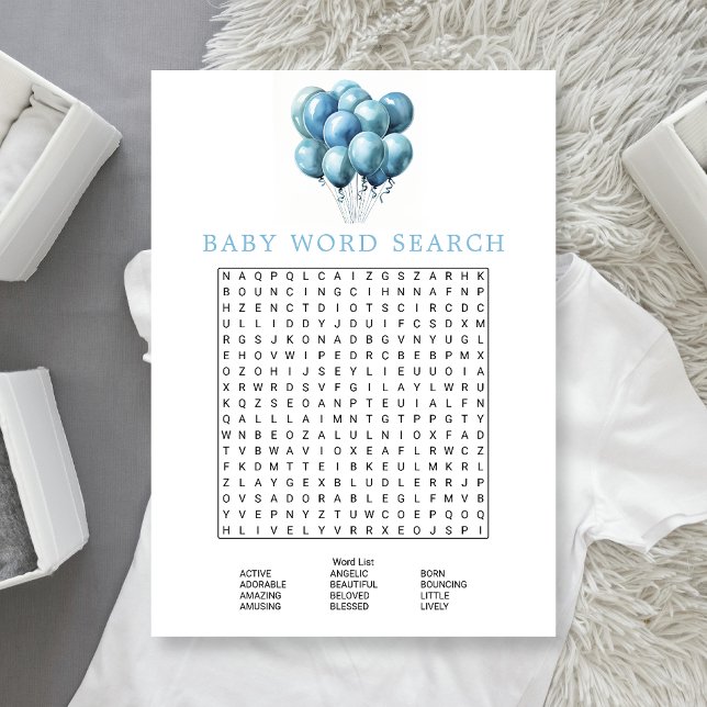 Invitation Recherche de mots Fête de bébé à l'aquarelle Ballo (Créateur téléchargé)