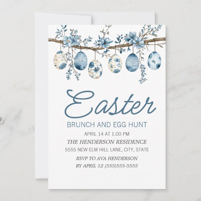Invitation Recherche de œufs de Pâques bleus au brunch  (Devant)