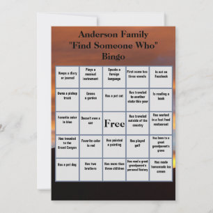 Invitation Rechercher quelqu'un qui bingo Coucher de soleil