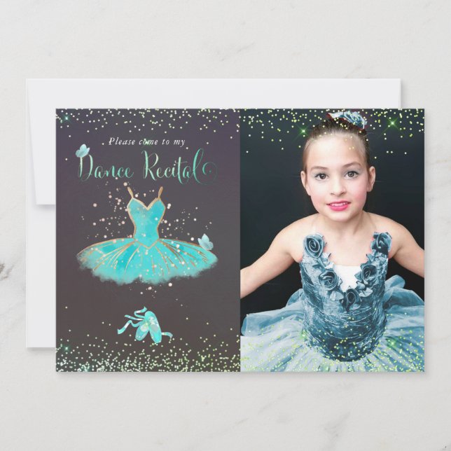 Invitation Récital de danse en tutu turquoise à l'aquarelle (Devant)