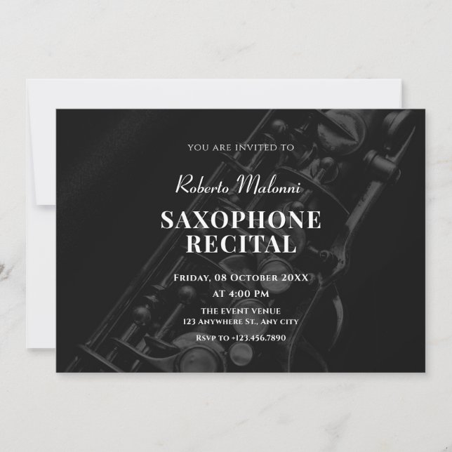 Invitation récital de musique de jazz saxophone noir Invitati (Devant)