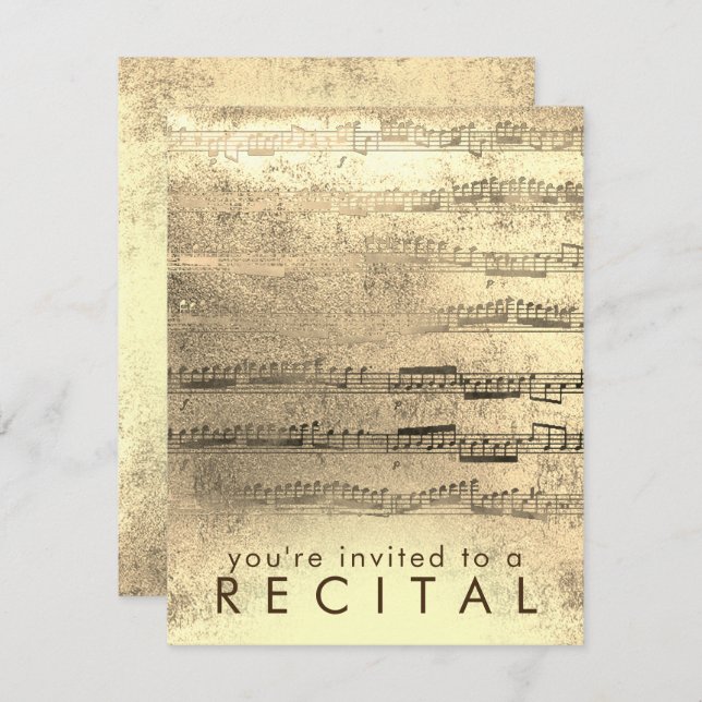 Invitation récital de musique en feuille d'or FAUX (Devant / Derrière)