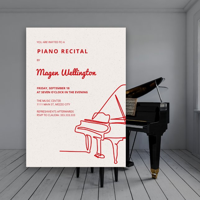 Invitation Récital de piano à queue dessin au trait moderne (Modern Line Drawing Grand Piano Recital Invitation)