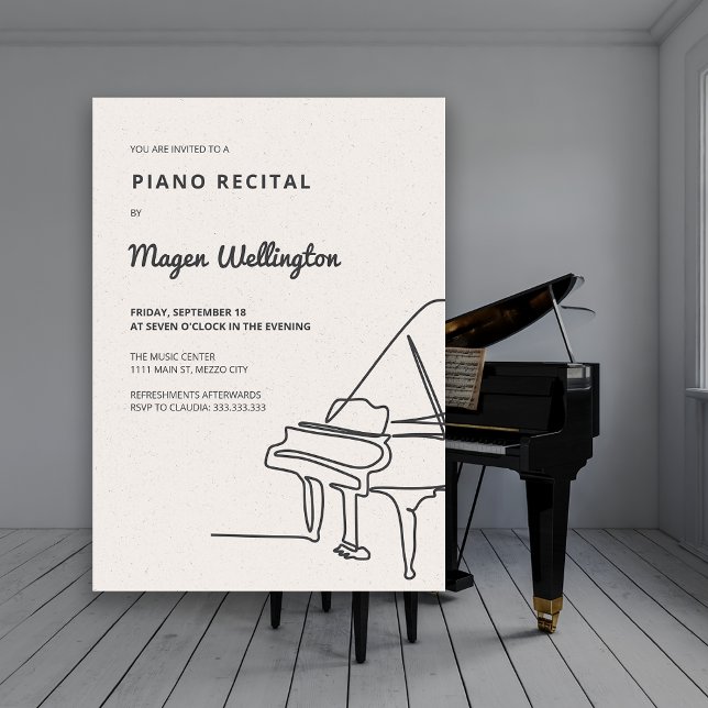 Invitation Récital de piano à queue dessin au trait moderne (Créateur téléchargé)