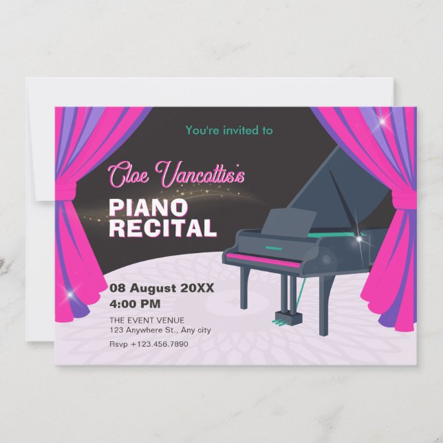 Invitation récital de scène de piano rose violet (Devant)
