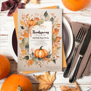 Invitation Récolte Citrouille Feuilles d'aquarelle Thanksgivi