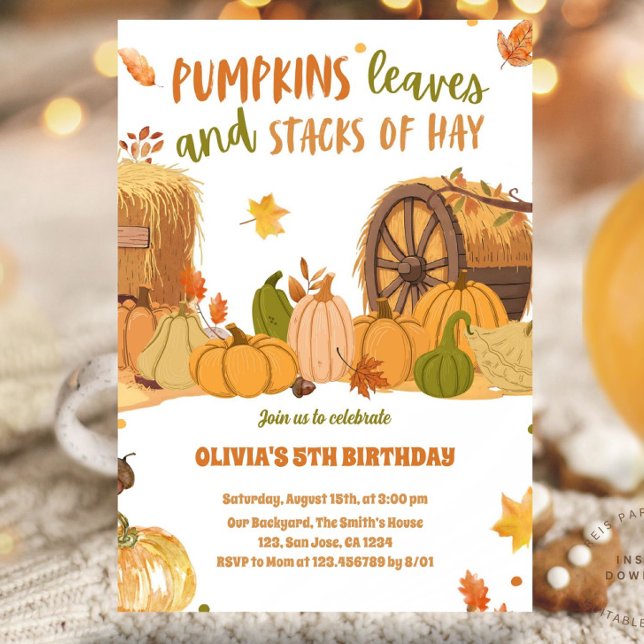 Invitation Récolte d'automne de citrouilles Feuilles Tas de f (Créateur téléchargé)