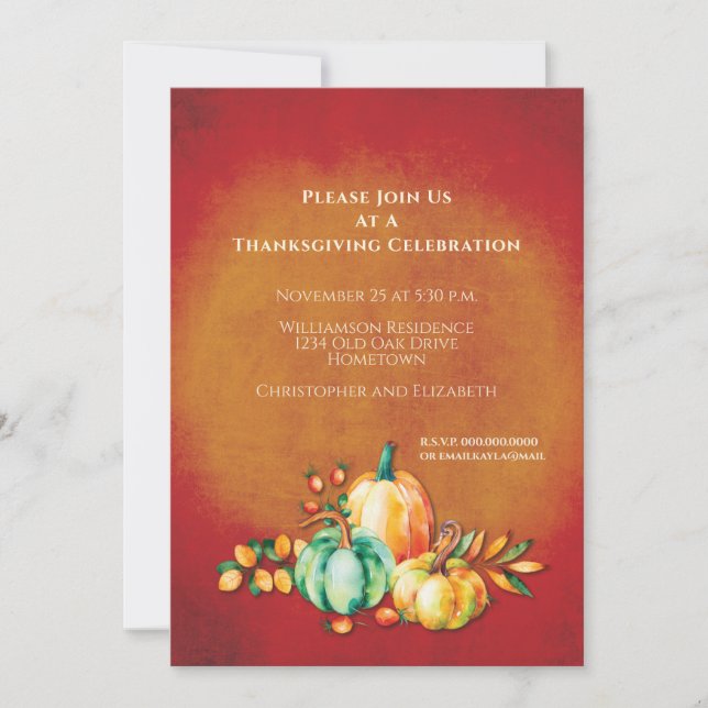 Invitation Récolte d'automne de pumpkin rustique de Thanksgiv (Devant)