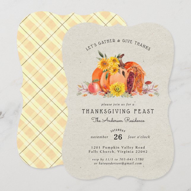 Invitation Récolte de citrouilles | Dîner de Thanksgiving (Devant / Derrière)