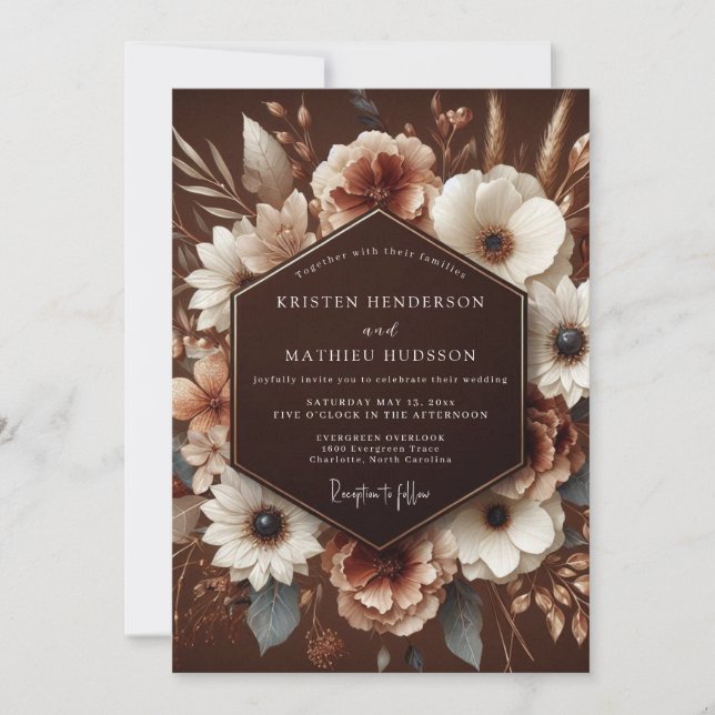 Invitation Récolte de mariage à floraison brune (Devant)