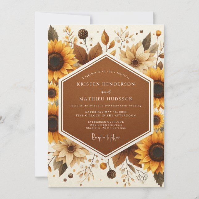 Invitation Récolte de Souci Fleurie de Mariage (Devant)