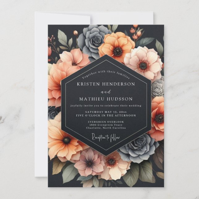 Invitation Récolte florale de corail pour mariage (Devant)