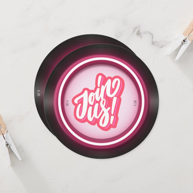 Invitation Records de vinyle rose rétro Quinceanera (Devant/Arrière en situation)