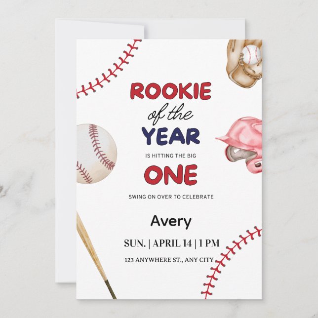 Invitation Recrue de l'année Baseball 1er Anniversaire  (Devant)