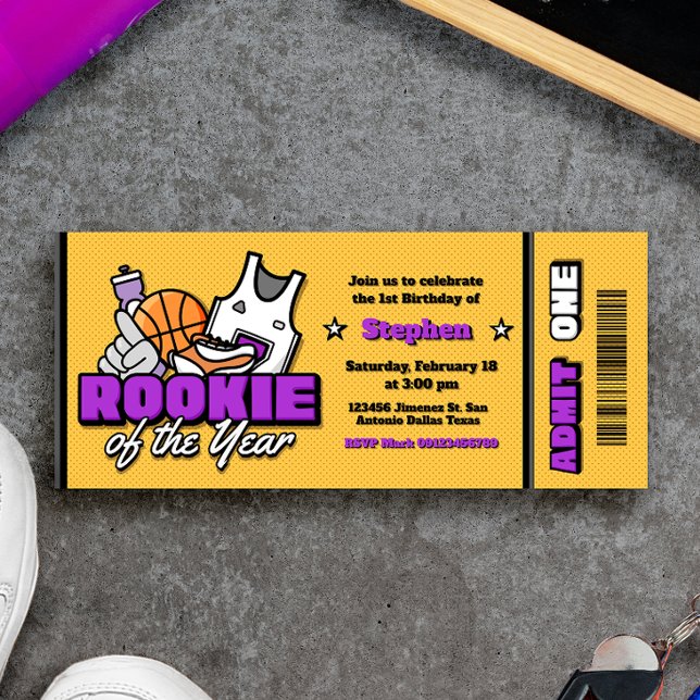 Invitation Recrue de l'année - Garçon Billet pour le premier  (Rookie of the Year - Boy First Birthday Ticket Invitation)