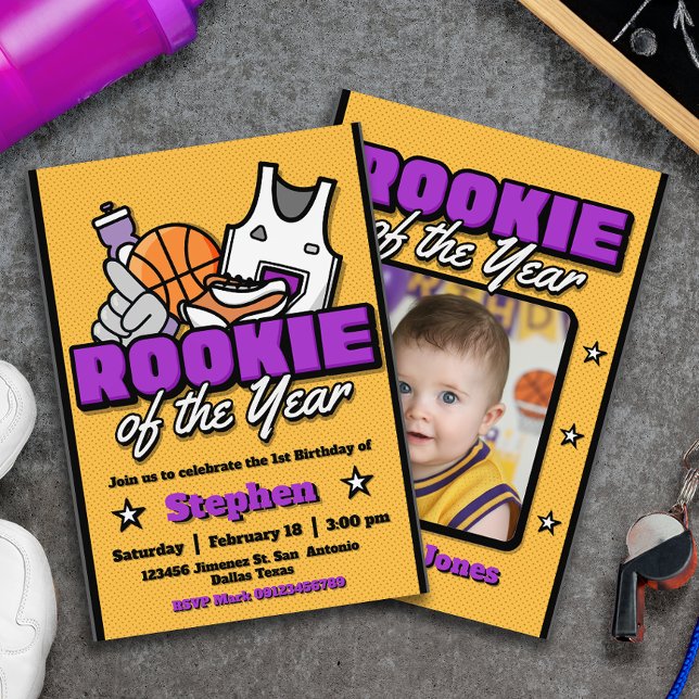 Invitation Recrue de l'année - Premier anniversaire de garçon (Rookie of the Year - Boy First Birthday Basketball Invitation)