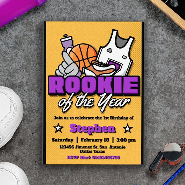 Invitation Recrue de l'année - Premier anniversaire de garçon (Rookie of the Year - Boy First Birthday Basketball Invitation)