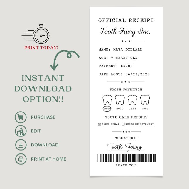 Invitation Reçu pour les dents de lait imprimable modifiable (tooth fairy, tooth fairy receipt, tooth fairy notification, tooth fairy letter, tooth fairy )
