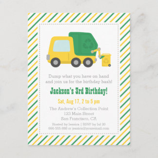 Invitation Recyclage des ordures camion thème garçons fête d'