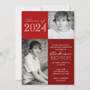 Invitation Red 2 Toned Classic 2 Photo Graduation