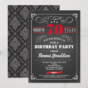 Invitation Red 70th anniversaire chalkboard rétro