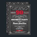 Invitation Red 90th birthday chalkboard vintage<br><div class="desc">[Any Age. All text are editable] Theme : Birthday,  Anniversary,  Retirement Party / Celebration Style : Retro,  Vintage,  Elegant Colors : Black,  Red and White. graphics: retro chalkboard ,  vintage typographiy and frame,  damask background,  red lettering.</div>