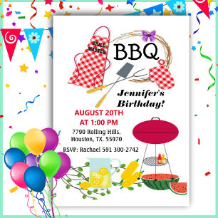 Invitation Red À damiers Apron Et Barbecue Grill Anniversaire