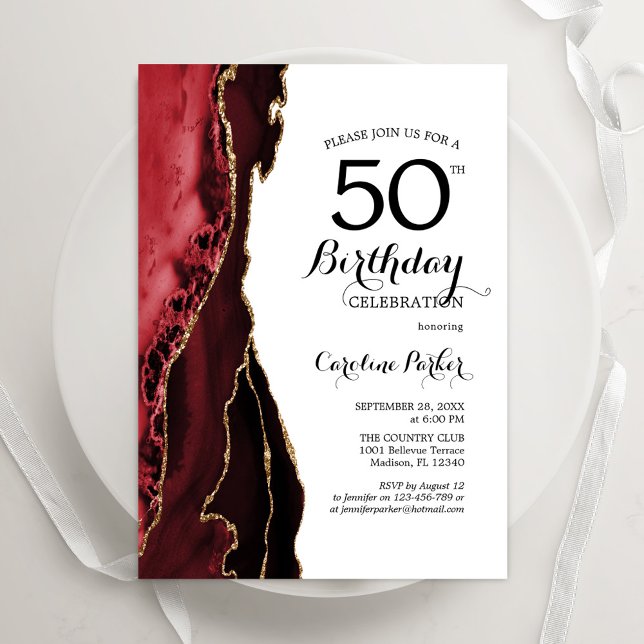 Invitation Red Agate Gold Blanc 50e anniversaire (Créateur téléchargé)