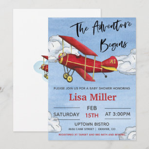 Invitation Red Airplane Adventure Boy Baby shower