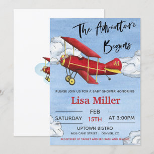 Invitation Red Airplane Adventure Boy Baby shower