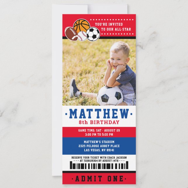 Invitation Red All Star Sport Ticket Anniversaire Photo (Devant)