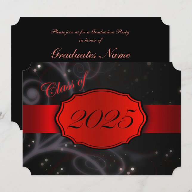 Invitation Red and Black 2025 Graduation Party (Devant / Derrière)