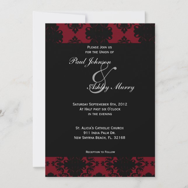 Invitation Red and Black Mariage damassé (Devant)