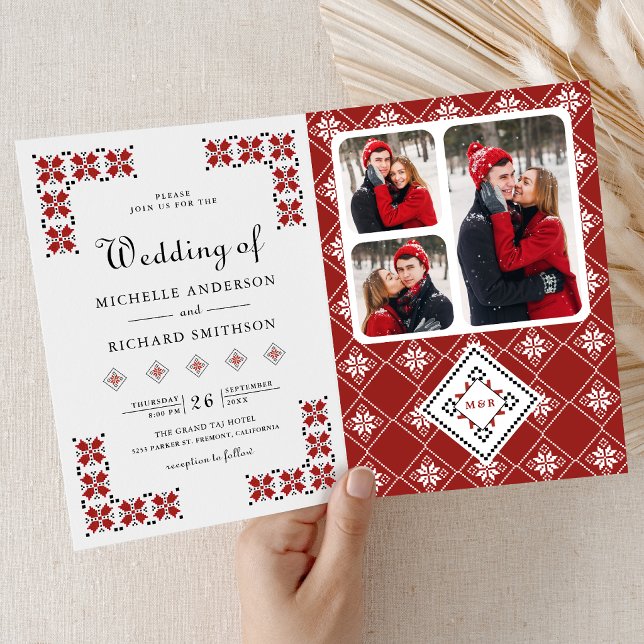 Invitation Red and Black Ukrainian Embroidery QR Code Wedding (Créateur téléchargé)