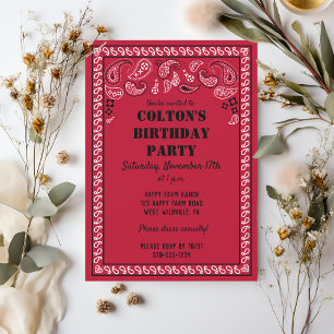 Invitation Red and Black Western Bandana Imprimer Anniversair