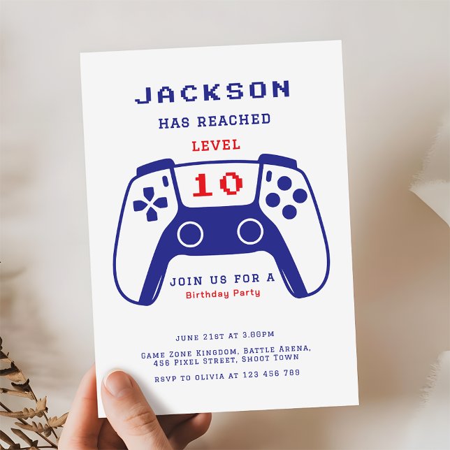 Invitation Red and Blue Level Up Gamer Boys Birthday Party (Créateur téléchargé)