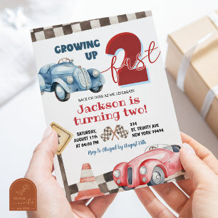 Invitation Red and Blue Racing Car Two Fast Boy 2e anniversai
