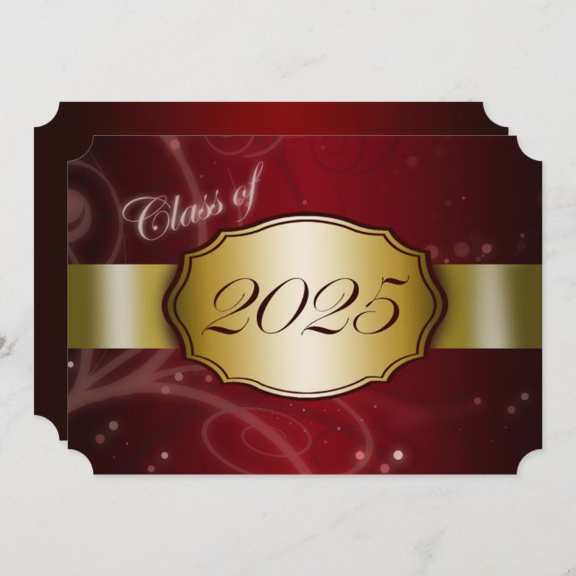 Invitation Red and Gold 2025 Graduation Party (Devant / Derrière)