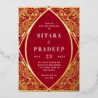 Invitation Red and Gold Arabesque Foil