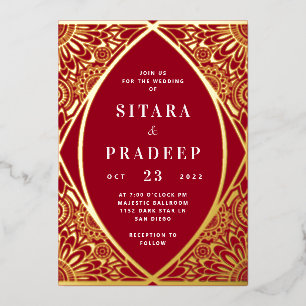 Invitation Red and Gold Arabesque Foil