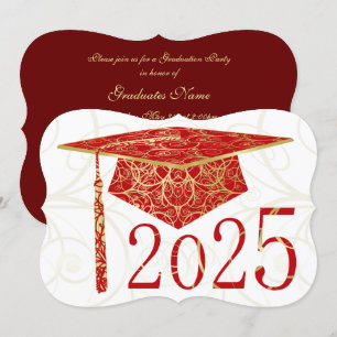 Invitation Red and Gold Floral Casquette 2025 Graduation Part