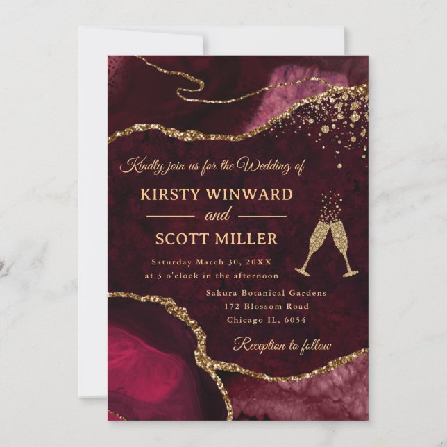 Invitation Red and Gold Glitter Agate Wedding (Devant)