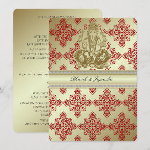 Invitation Red and Gold Indian Mariage damassé