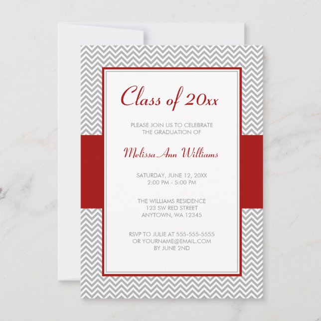 Invitation Red and Grey Chevron Graduation Party (Devant)