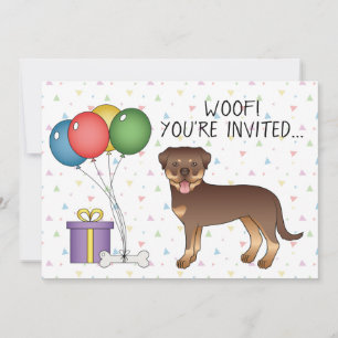 Invitation Red And Tan Rottweiler Cute Cartoon Dog - Annivers