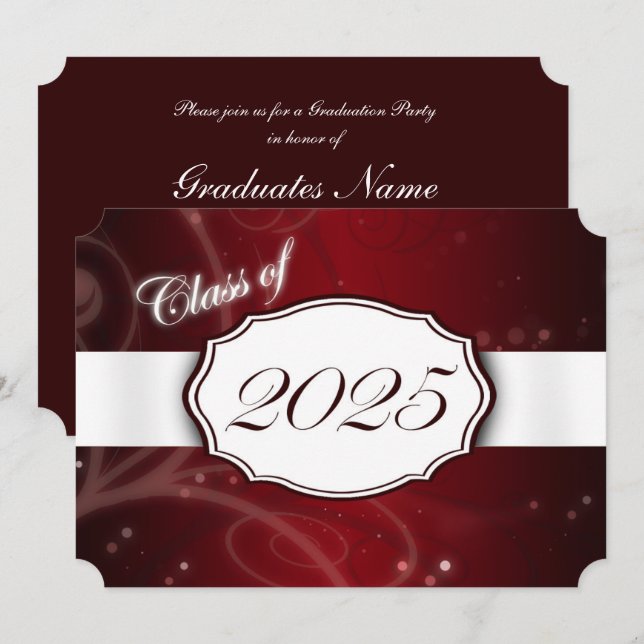 Invitation Red and White 2025 Graduation Party (Devant / Derrière)